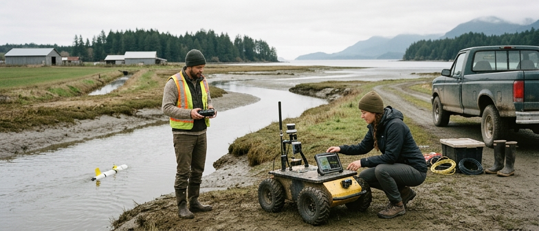 Robots at the Edge of the Map: Safer Field Science in Water, Farms, and Beyond